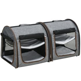 caPortable Soft-sided Pet Cat Carrier With Divider, Two Compartments, Padded And Storage Bag, Grey