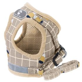 Pet Mesh Harness Dog Leash Set Reflective Chest Strap Adjustable Puppy Vest For Puppies Breeds Dogs Cats Walking Outdoor (Option: LeashKhakiCheckeredM)